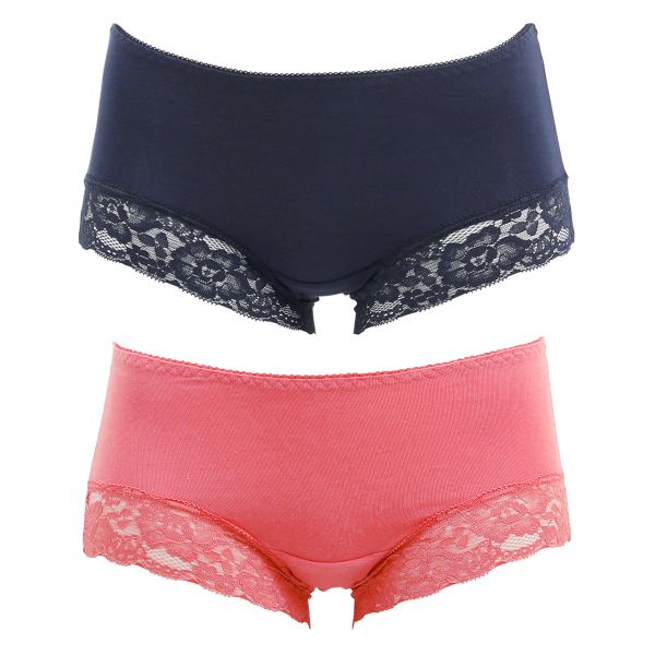 サニタリーショーツ 羽つきナプキン対応 2枚組 綿混 生理用 シンプル レース