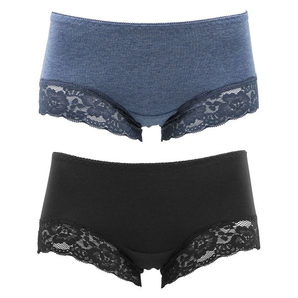 サニタリーショーツ 羽つきナプキン対応 2枚組 綿混 生理用 シンプル レース