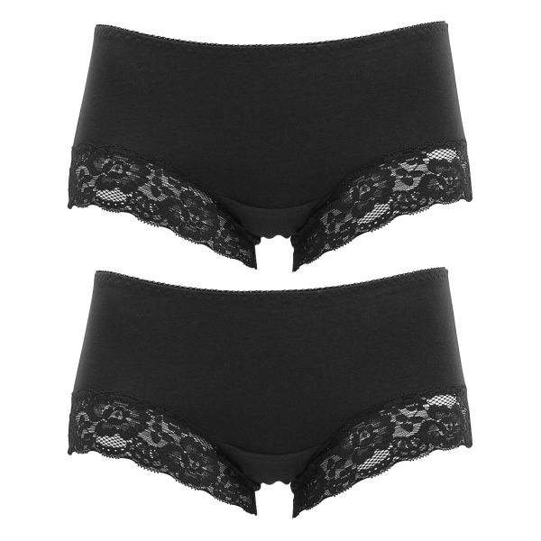 サニタリーショーツ 羽つきナプキン対応 2枚組 綿混 生理用 シンプル レース