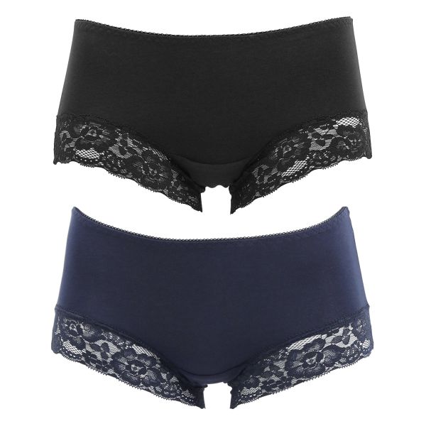 サニタリーショーツ 羽つきナプキン対応 2枚組 綿混 生理用 シンプル レース