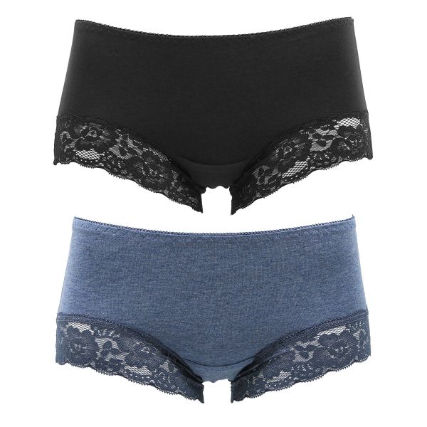 サニタリーショーツ 羽つきナプキン対応 2枚組 綿混 生理用 シンプル レース