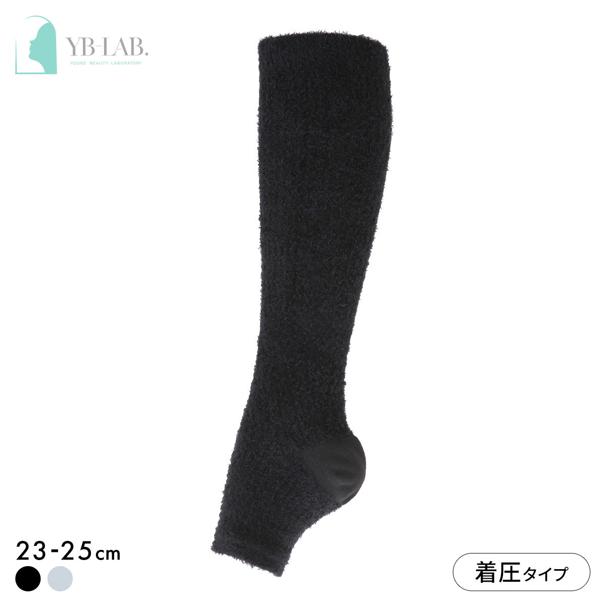 YB-LAB. グラマラスパッツ ふわりぃスリム かかと保湿ソックス 着圧 あったか オープントゥ 靴下 レディース FuWaly Slim(BK-ブラック-23-25cm)