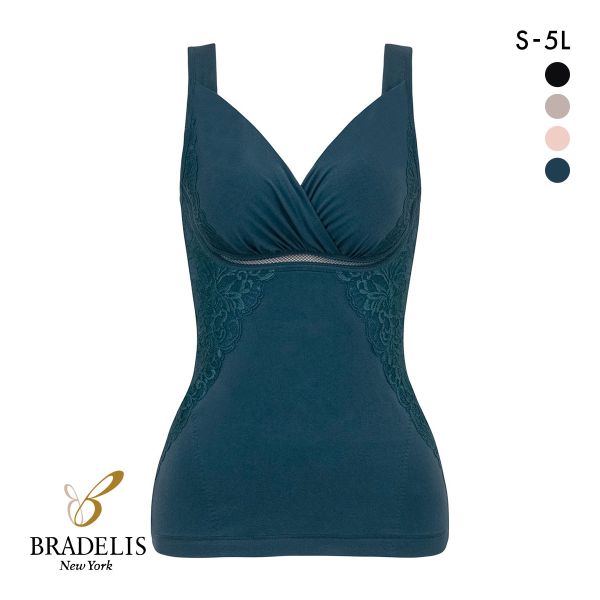 ブラデリス 寄せ上げ美胸 綿混キャッチャーカップ レースブラキャミ S-5L ブラトップ 吸汗速乾 綿混 吸汗 脇肉 脇高 BRADELIS NY PEACE