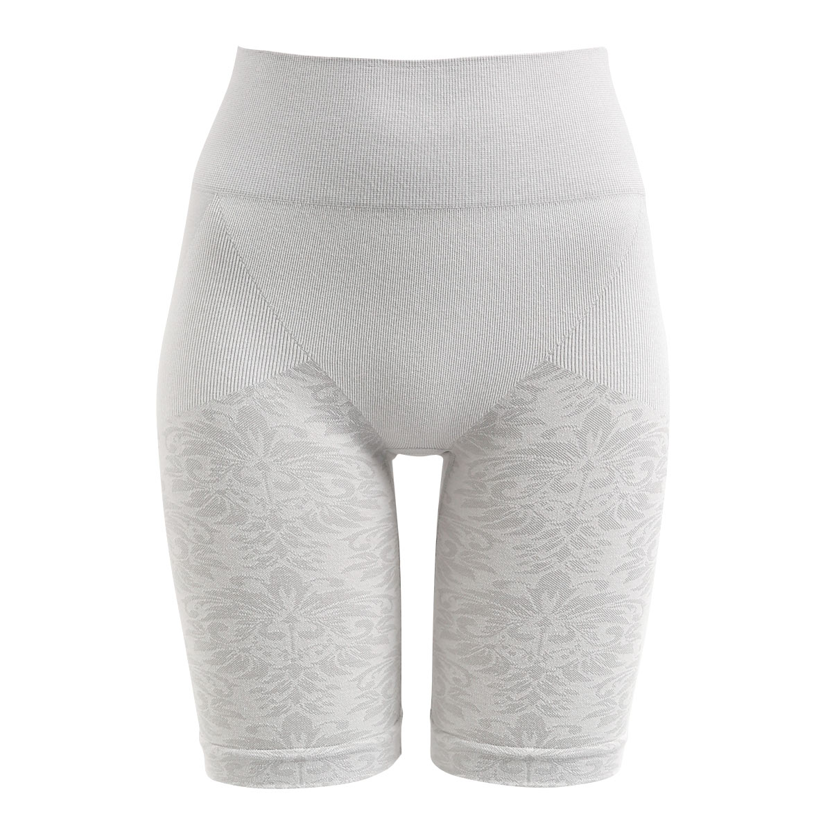 本気の補正力 コットンシェイパー 綿混成型 ロング ガードル 3分丈 M L LL 花柄ジャガード ボディメイク ヒップアップ ソフト補正(GY-グレー-M)