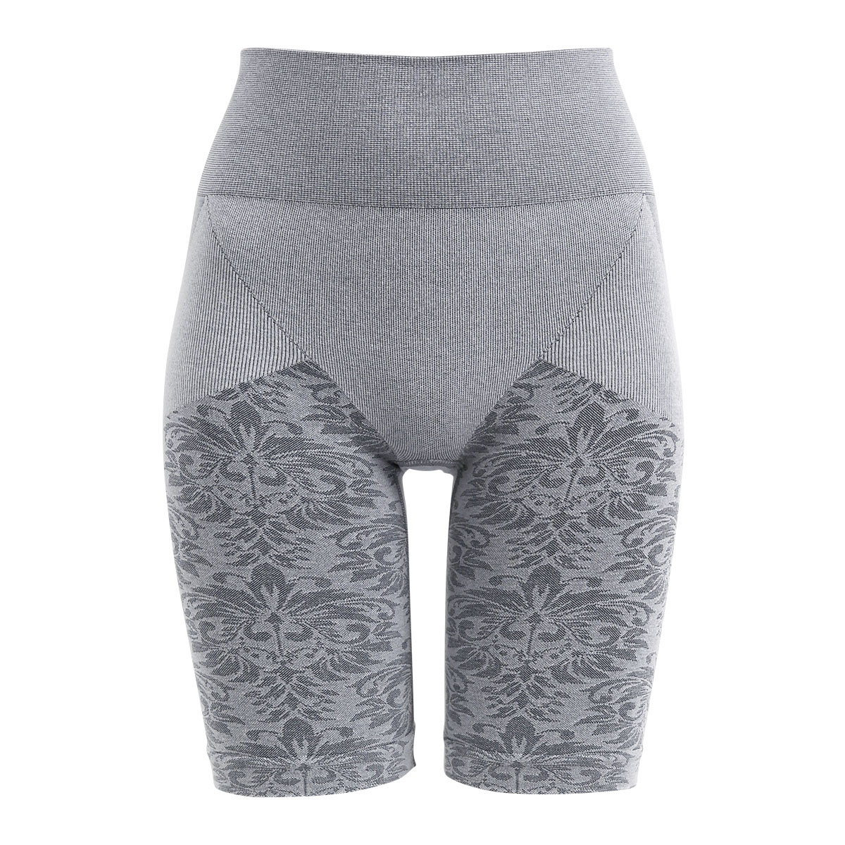 本気の補正力 コットンシェイパー 綿混成型 ロング ガードル 3分丈 M L LL 花柄ジャガード ボディメイク ヒップアップ ソフト補正(NV-ネイビー-M)