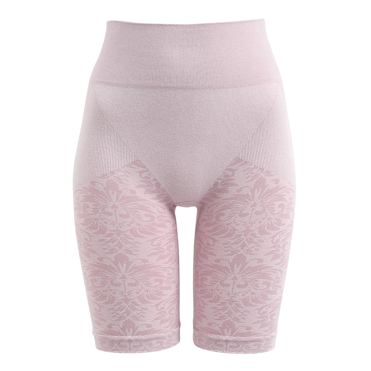 本気の補正力 コットンシェイパー 綿混成型 ロング ガードル 3分丈 M L LL 花柄ジャガード ボディメイク ヒップアップ ソフト補正(PI-ピンク-M)