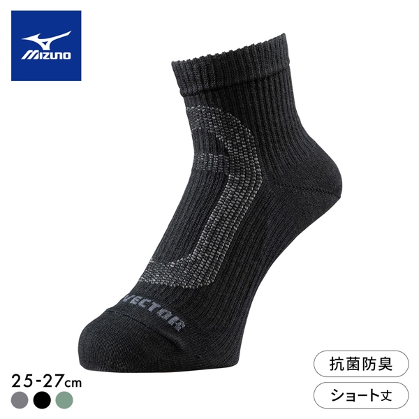 ミズノ MIZUNO ドライベクター 薄手 ノンパイル ショート丈 靴下 メンズ 吸湿速乾 抗菌防臭 ムレ ニオイ