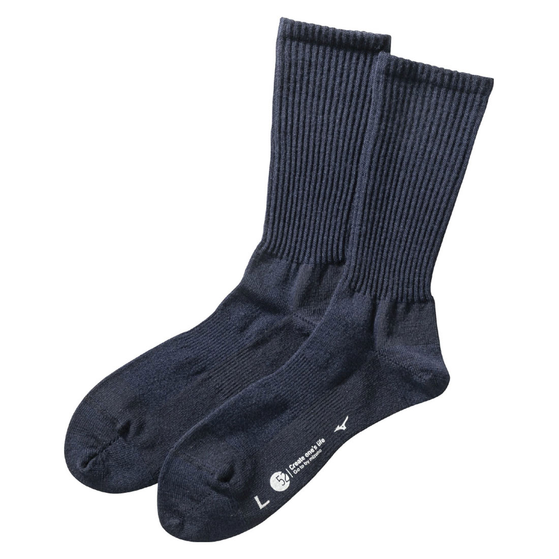ミズノ MIZUNO ブレスサーモ BREATH THERMO ソックス クルー丈 メンズ ウール 薄手 あったか 保温 吸湿発熱(NV-ネイビー-25-27cm)