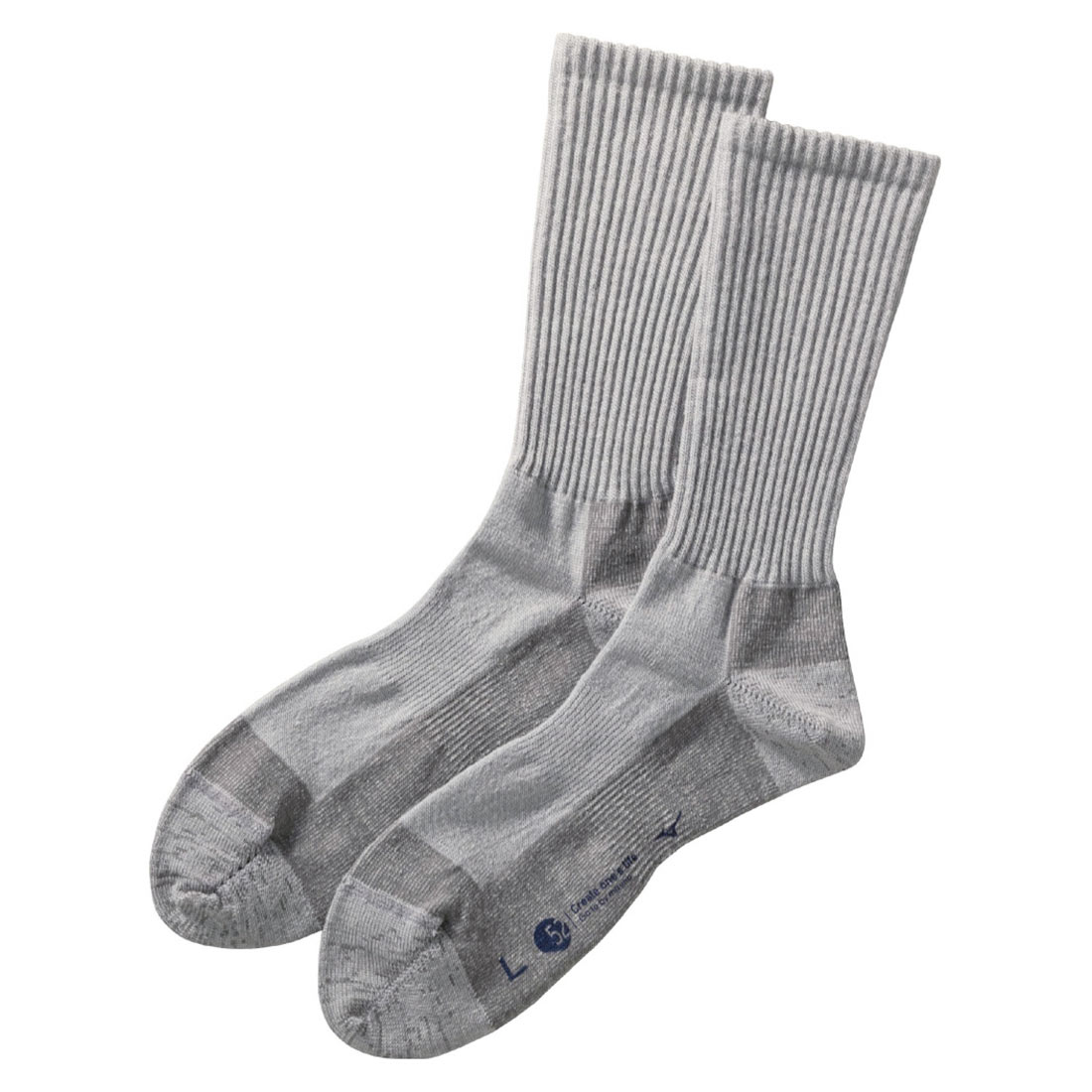 ミズノ MIZUNO ブレスサーモ BREATH THERMO ソックス クルー丈 メンズ ウール 薄手 あったか 保温 吸湿発熱(GY-グレー-25-27cm)