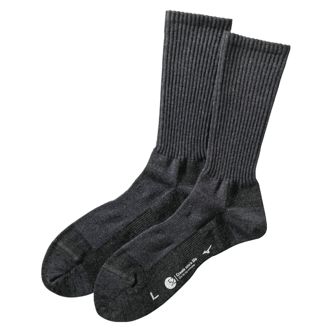 ミズノ MIZUNO ブレスサーモ BREATH THERMO ソックス クルー丈 メンズ ウール 薄手 あったか 保温 吸湿発熱(CGY-チャコールグレー-25-27cm)