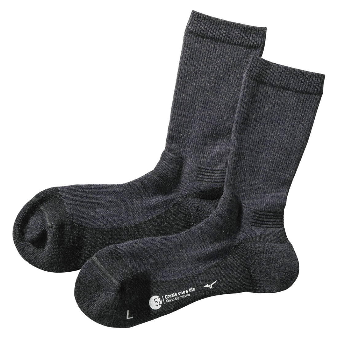 ミズノ MIZUNO ブレスサーモ BREATH THERMO ソックス クルー丈 メンズ ウール 中厚 パイル あったか 保温 吸湿発熱(CGY-チャコールグレー-25-27cm)