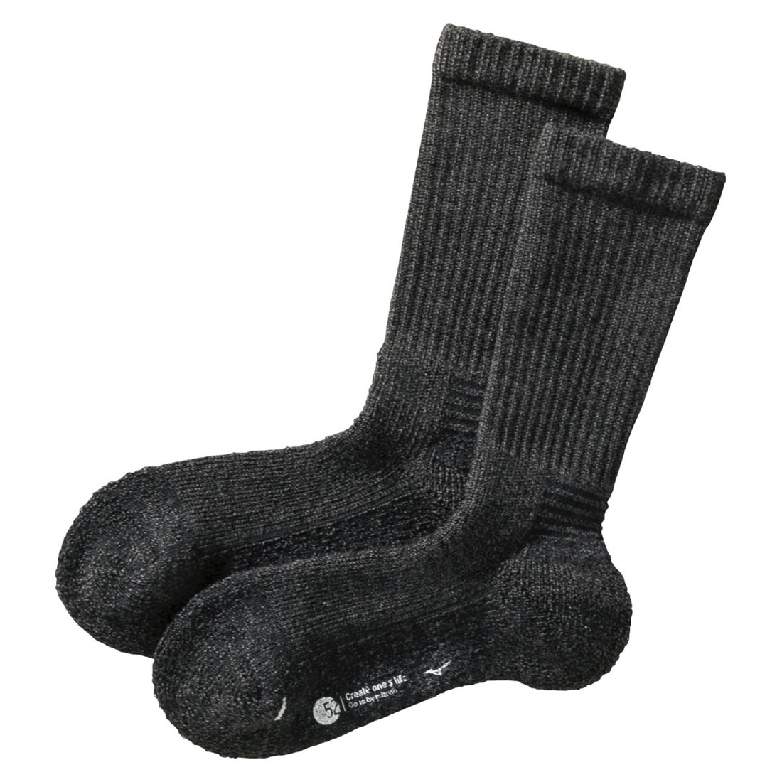 ミズノ MIZUNO ブレスサーモ BREATH THERMO ソックス クルー丈 メンズ ウール 厚手 パイル あったか 保温 吸湿発熱(CGY-チャコールグレー-25-27cm)