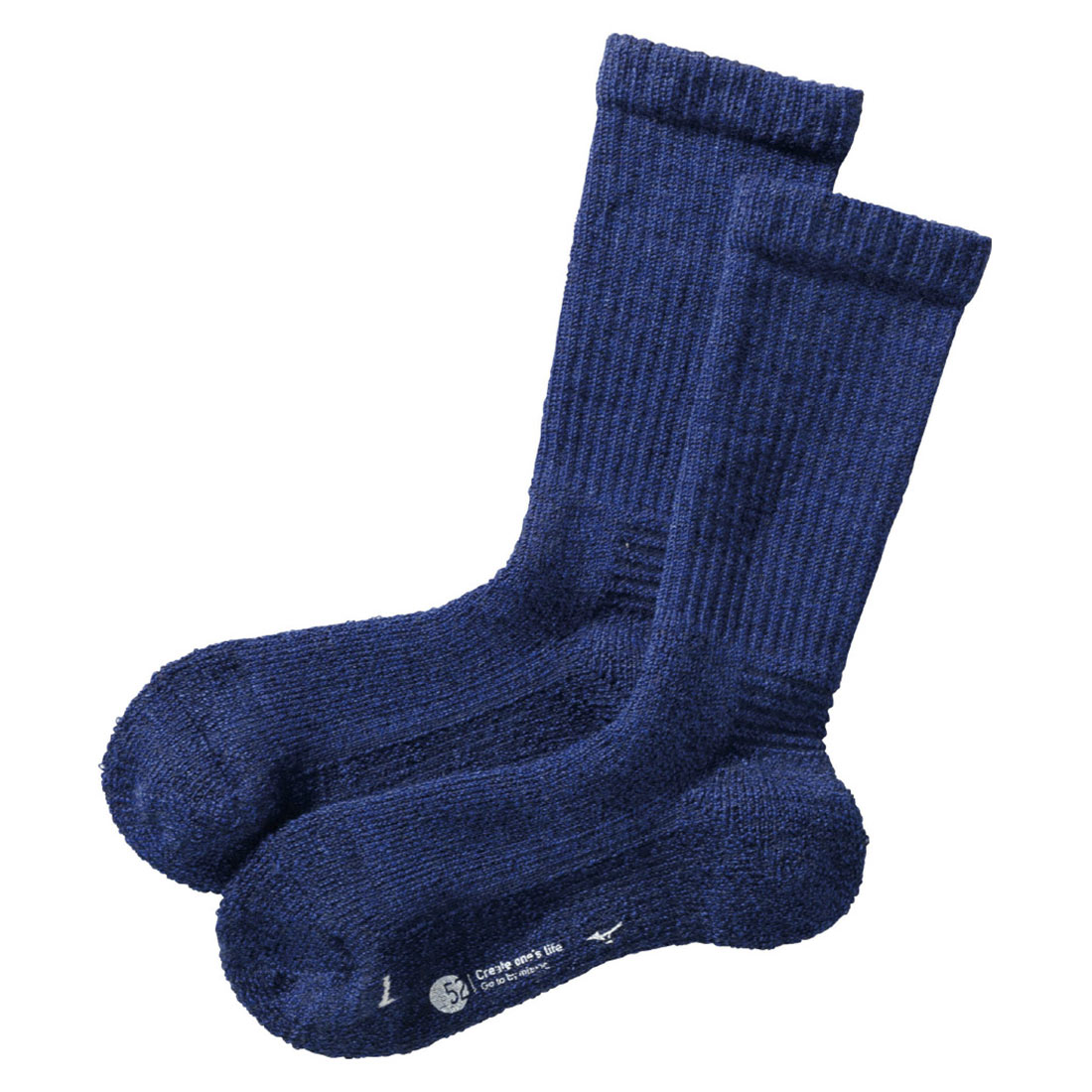 ミズノ MIZUNO ブレスサーモ BREATH THERMO ソックス クルー丈 メンズ ウール 厚手 パイル あったか 保温 吸湿発熱(BU-ブルー-25-27cm)