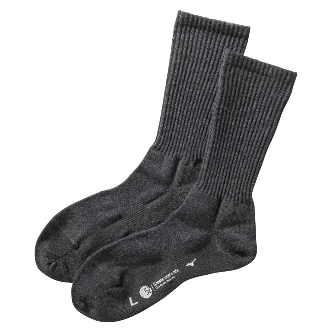 ミズノ MIZUNO ブレスサーモ BREATH THERMO ソックス クルー丈 レディース ウール 薄手 あったか 保温 吸湿発熱(CGY-チャコールグレー-22-24cm)