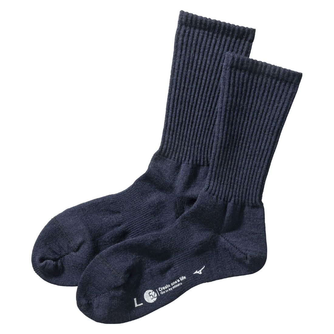 ミズノ MIZUNO ブレスサーモ BREATH THERMO ソックス クルー丈 レディース ウール 薄手 あったか 保温 吸湿発熱(NV-ネイビー-22-24cm)