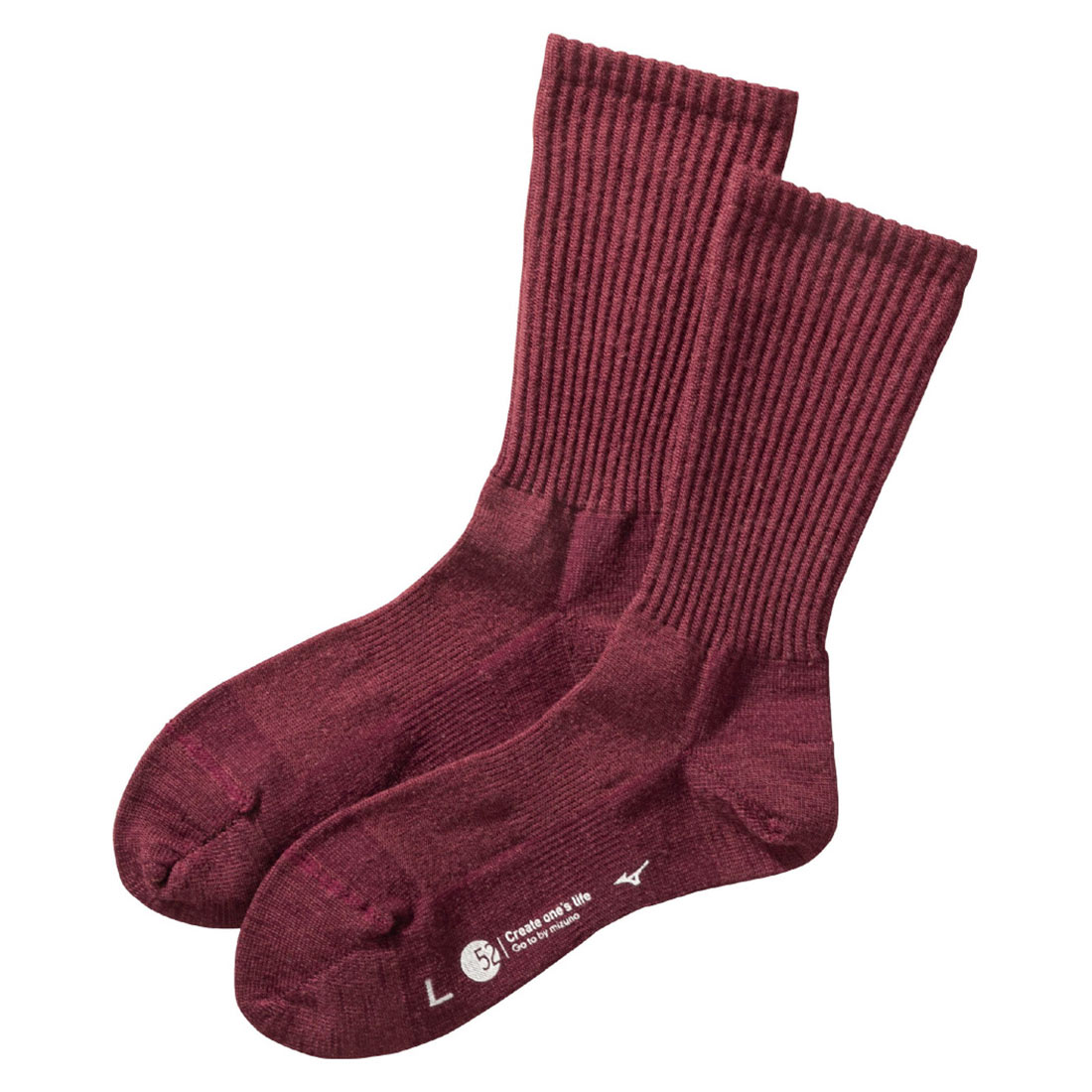 ミズノ MIZUNO ブレスサーモ BREATH THERMO ソックス クルー丈 レディース ウール 薄手 あったか 保温 吸湿発熱(WI-ワイン-22-24cm)