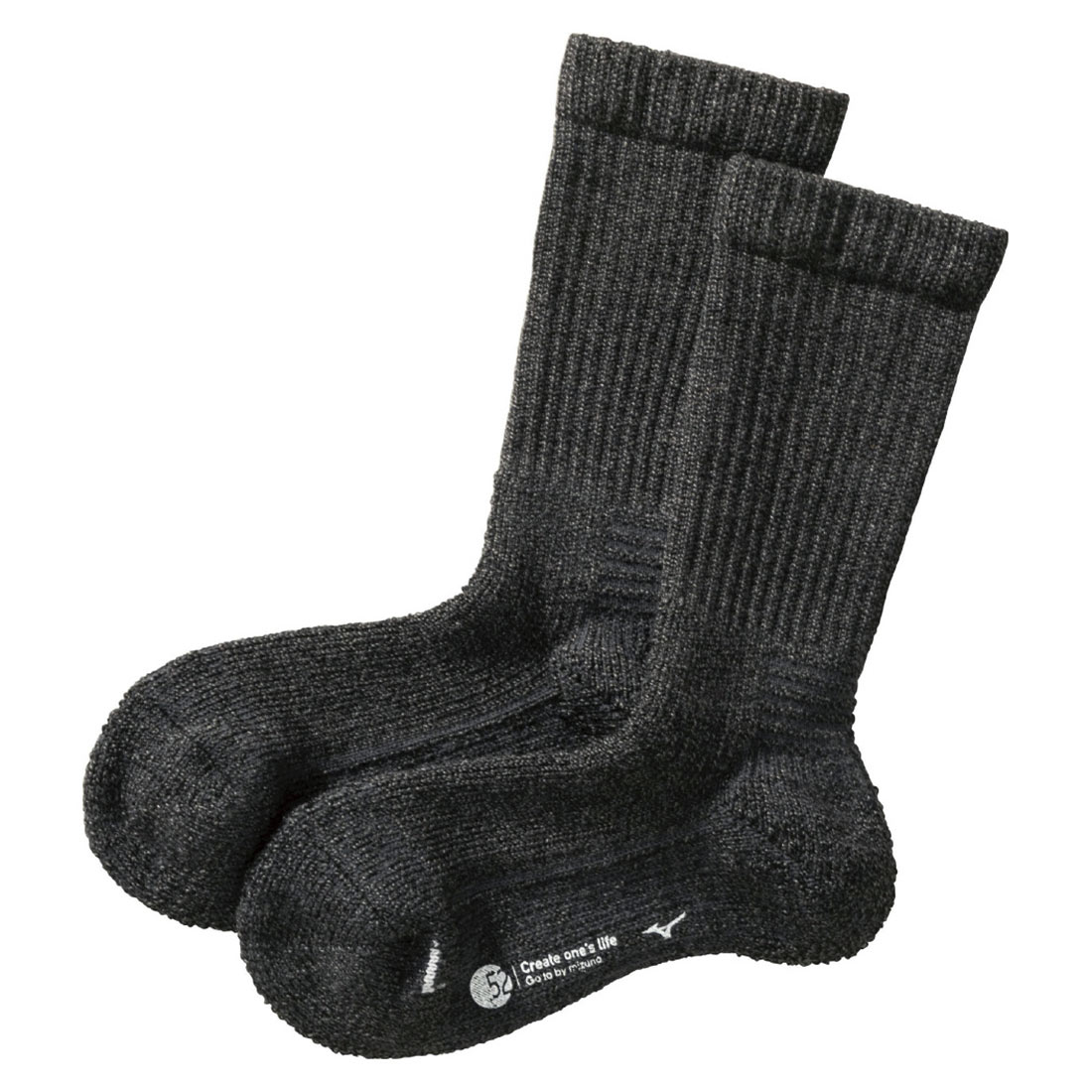 ミズノ MIZUNO ブレスサーモ BREATH THERMO ソックス クルー丈 レディース ウール 厚手 パイル あったか 保温 吸湿発熱(CGY-チャコールグレー-22-24cm)