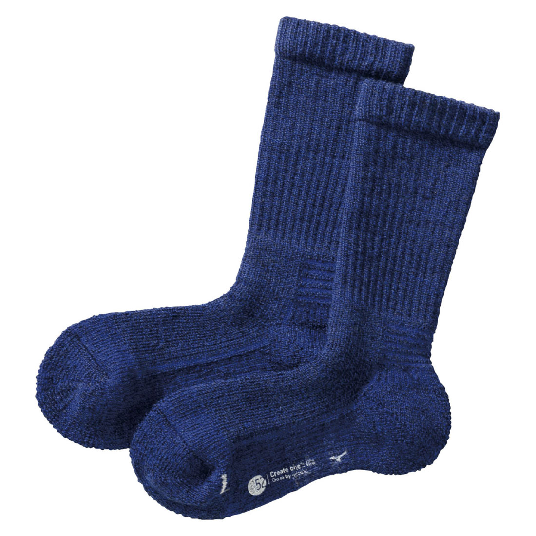 ミズノ MIZUNO ブレスサーモ BREATH THERMO ソックス クルー丈 レディース ウール 厚手 パイル あったか 保温 吸湿発熱(BU-ブルー-22-24cm)