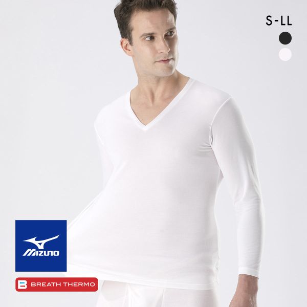 ミズノ ブレスサーモ 薄手forDaily Vネック 長袖シャツ S･M･L･LL 消臭 メンズ あったか 長袖 発熱 保温 冷え対策 温活 ビジネス