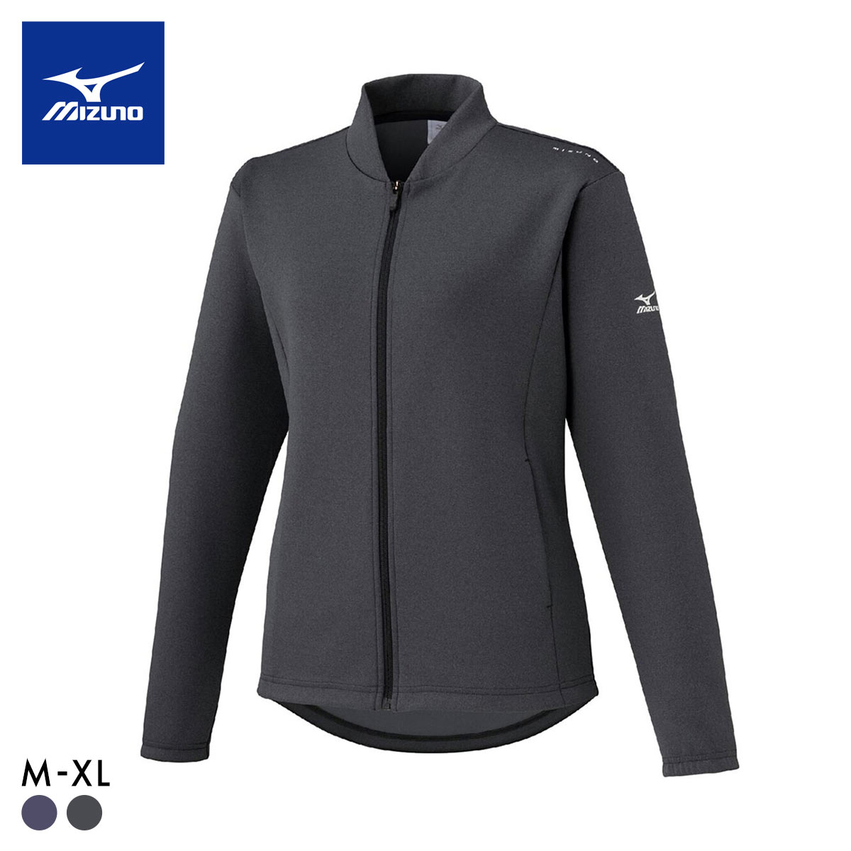 ミズノ レディース ストレッチ スウェットジャケット M L XL フルジップ ジャケット ブルゾン トップス スポーツウェア フード無し(HBK-杢ブラック-M)