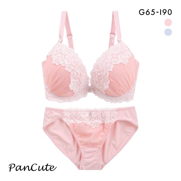 パンキュート プリーツチュールレース ブラセット GHI65-95 脇寄せ 大きいサイズ グラマー 脇高 谷間 ブラジャー ショーツ PANCUTE