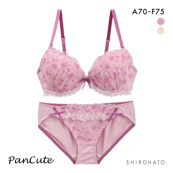 パンキュート フラワープリント刺繍レース ブラセット ABCDEF 大きいサイズ グラマー 脇寄せ 谷間 盛り L字 ブラセット ブラジャー ショーツ エレガント