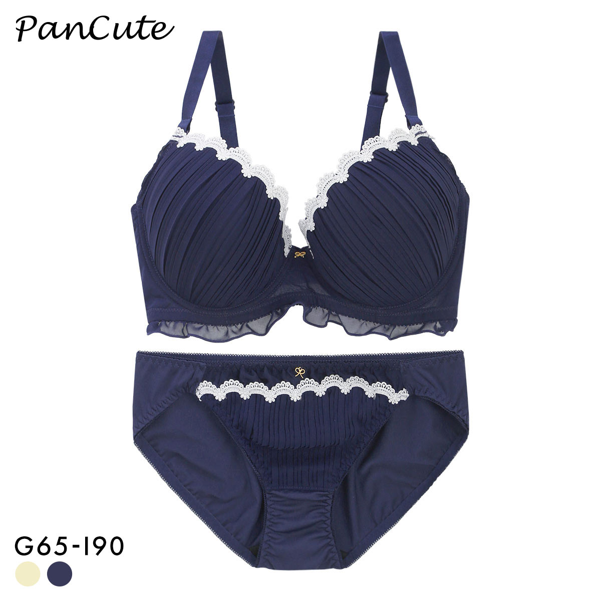 パンキュート プリーツジョーゼット ブラセット GHI65-95 グラマー アンダー大きいサイズ 美胸 谷間 盛り胸 PANCUTE(NV-ネイビー-G65-M)