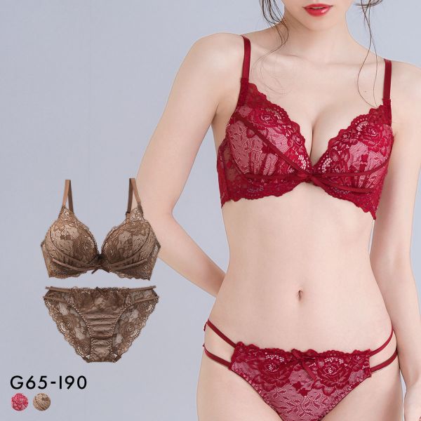 エレガント 脇肉を谷間に変える脇高ブラ シェリーリボン ブラセット GHI65-95 大きいサイズ グラマー 育乳 脇寄せ 盛り胸 寄せ上げ L字 谷間 Elegante