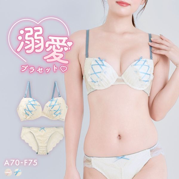 エレガント メロウリボンレースアップ ブラセット ABCDEF ブラジャー ショーツ セット 谷間 パッド内蔵 バックレース Elegante