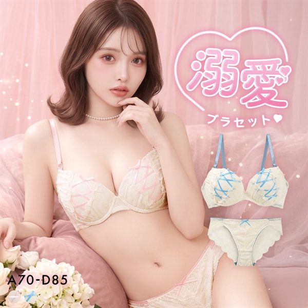 エレガント メロウリボンレースアップ ブラセット ABCDEF ブラジャー ショーツ セット 谷間 パッド内蔵 バックレース Elegante