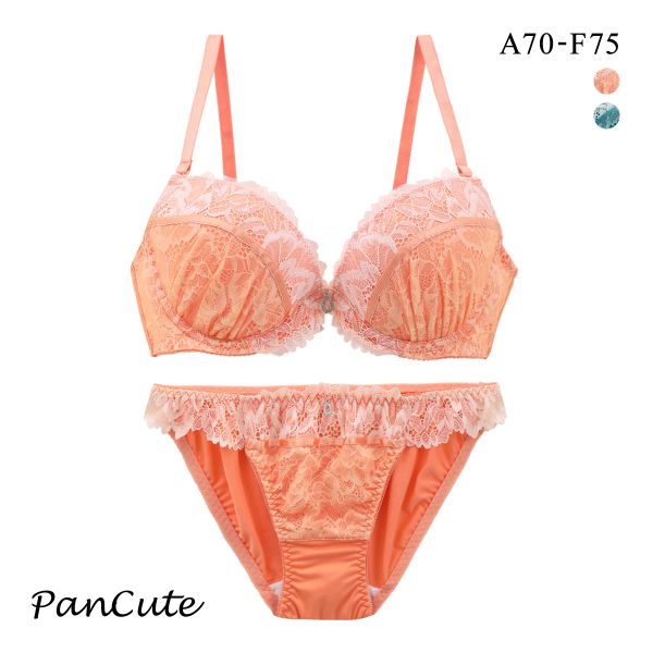 パンキュート ジューシーレース ブラセット ABCDEFF 大きいサイズ グラマー 下厚パッド 盛り胸 寄せ上げ 谷間 ブラジャー ショーツ セット 脇寄せ