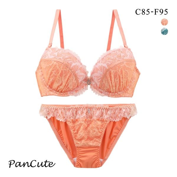 パンキュート ジューシーレース ブラセット CDEF80-95 大きいサイズ グラマー 下厚パッド 盛り胸 寄せ上げ 谷間 ブラジャー ショーツ セット 脇寄せ