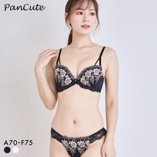パンキュート 脇肉を谷間に変える脇高ブラ アンティークレース ブラセット ABCDEF 盛り胸 谷間 ブラジャー ショーツ セット Pan Cute