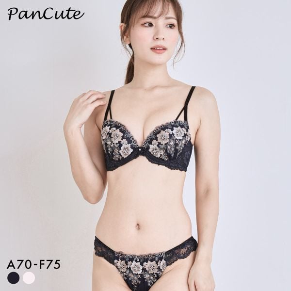 パンキュート 脇肉を谷間に変える脇高ブラ アンティークレース ブラセット ABCDEF 盛り胸 谷間 ブラジャー ショーツ セット Pan Cute