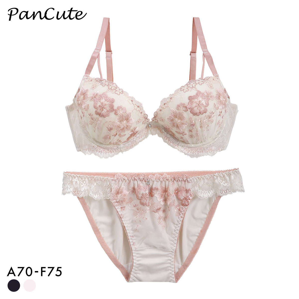 パンキュート 脇肉を谷間に変える脇高ブラ アンティークレース ブラセット ABCDEF 盛り胸 谷間 ブラジャー ショーツ セット Pan Cute(IV-アイボリー-A70-M)
