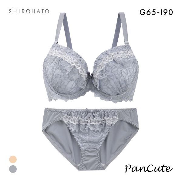 パンキュート すっきりらくちんソフトワイヤー フラッフィーレースフリル ブラセット GHI65-95 大きいサイズ グラマー PANCUTE