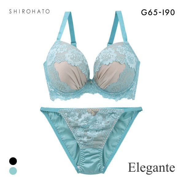エレガント 脇肉を谷間に変える脇高ブラ バイカラーレース ブラセット GHI65-95 大きいサイズ グラマー 脇寄せ 育乳 安定 Elegante