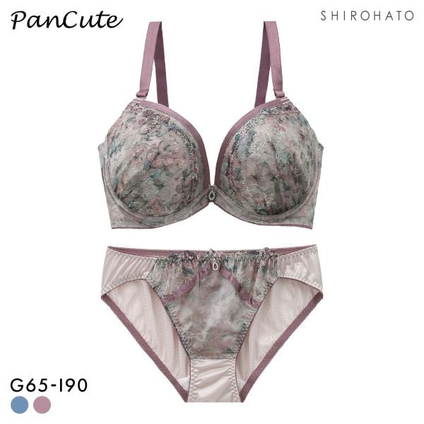 パンキュート らくちんソフトワイヤー フラワープリント刺繍 ブラセット GHI65-95 グラマー アンダー大きいサイズ 脇肉 PanCute