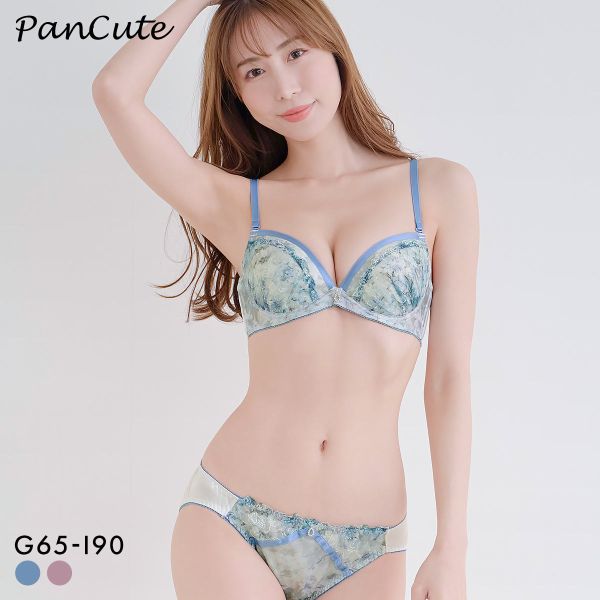 パンキュート らくちんソフトワイヤー フラワープリント刺繍 ブラセット GHI65-95 グラマー アンダー大きいサイズ 脇肉 PanCute