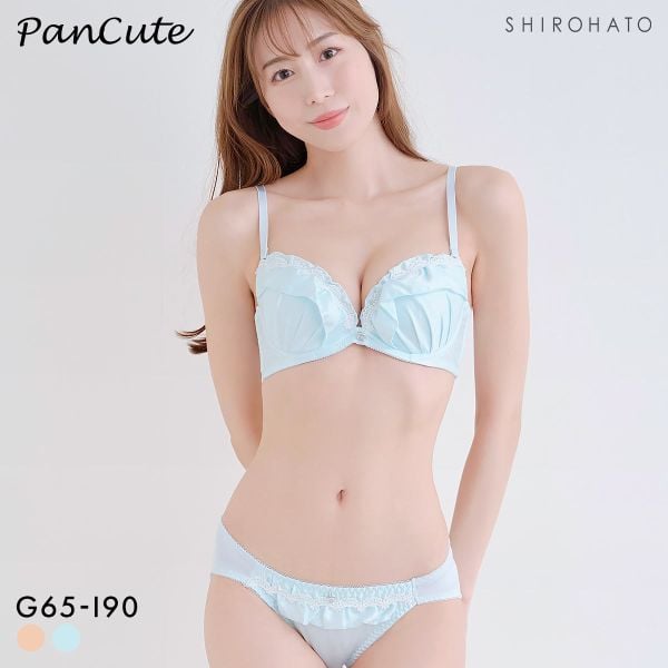 パンキュート 脇肉を谷間に変える脇高ブラ マットサテンフリル ブラセット GHI65-95 脇寄せ グラマー アンダー大きいサイズ ブラジャー 美胸 PanCute