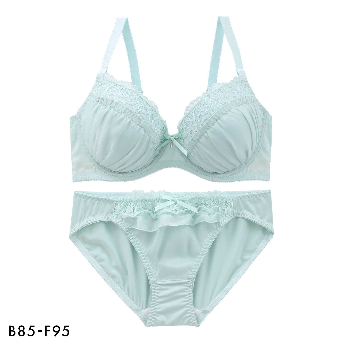 パンキュート トウィンクルシフォンレース ブラセット BCDEF80-95 大きいサイズ グラマー ブラジャー ショーツ セット 下着 PANCUTE(MI-ミント-B85-LL)