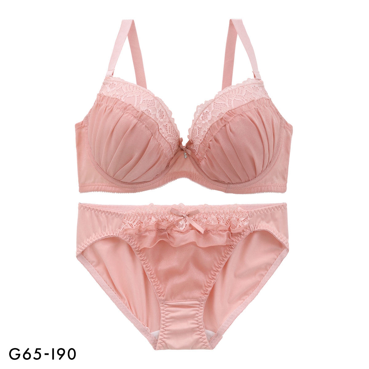 パンキュート トウィンクルシフォンレース ブラセット GHI65-95 大きいサイズ グラマー ブラジャー ショーツ セット 下着 PANCUTE(PI-ピンク-G65-M)