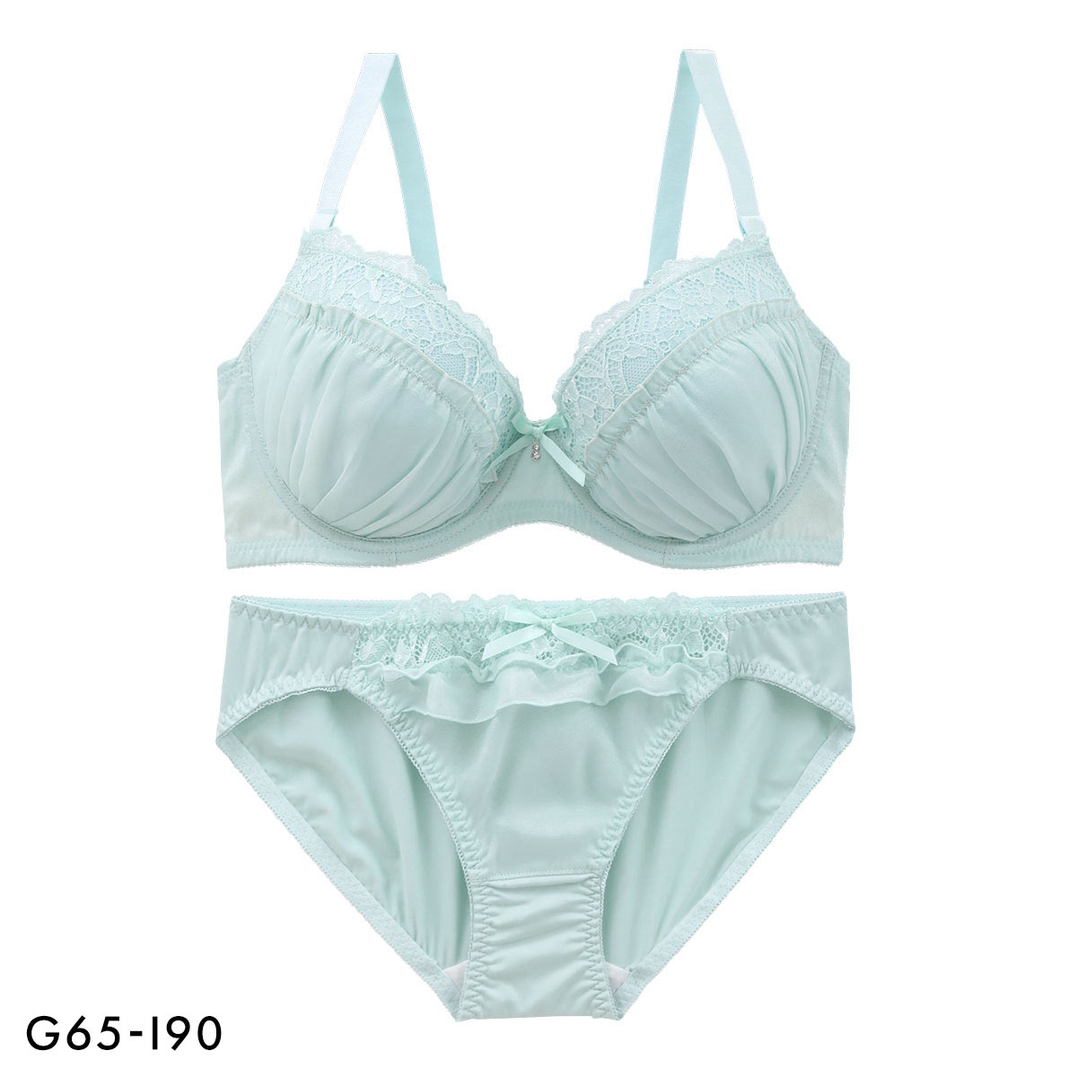 パンキュート トウィンクルシフォンレース ブラセット GHI65-95 大きいサイズ グラマー ブラジャー ショーツ セット 下着 PANCUTE(MI-ミント-G65-M)