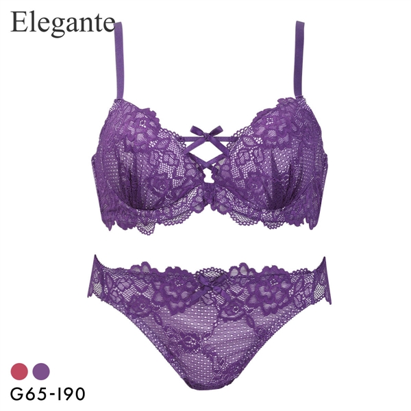 エレガント 総レースリボン ブラセット GHI65-95 大きいサイズ グラマー ブラジャー ショーツ セット 下着 Elegante