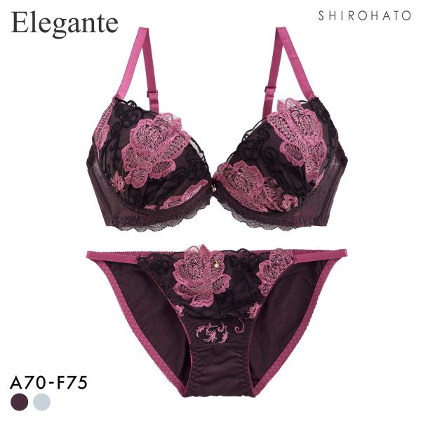エレガント ロージー刺繍 ブラセット ABCDEF グラマー アンダー大きいサイズ 脇肉 谷間 美胸 L字 谷間 盛り胸 パッド内蔵 Elegante