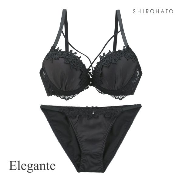 エレガント クロスストリング ケミカルレース ブラセット ABCDEF 大きいサイズ L字 谷間 盛り ブラジャー ショーツ Elegante