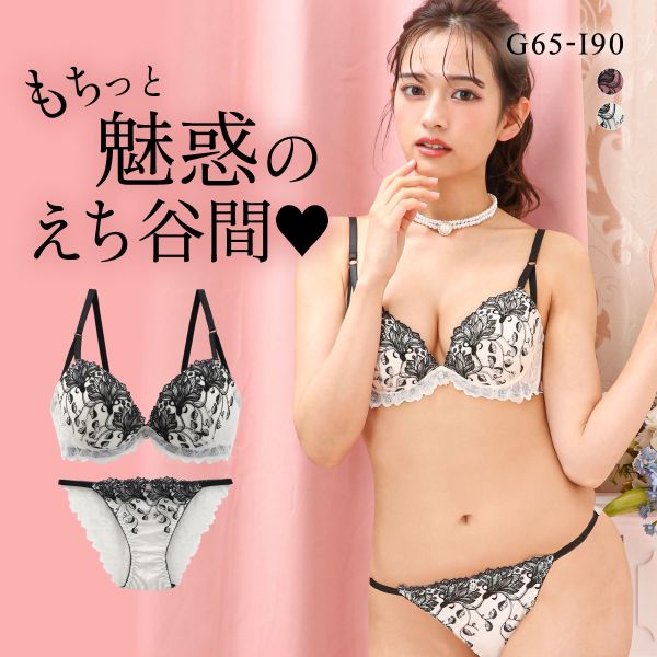 エレガント 線画調レース ブラセット GHI65-95 大きいサイズ グラマー 盛り ブラジャー ショーツ セット 脇寄せ L字 谷間 盛り胸 パッド内蔵 Elegante
