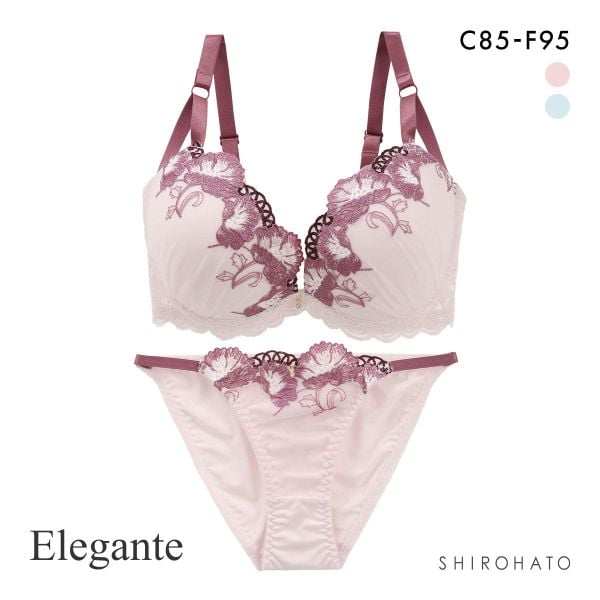 エレガント ラメフローラルレース ブラセット CDEF80-95 大きいサイズ グラマー 盛り胸 谷間 ブラジャー ショーツ Elegante