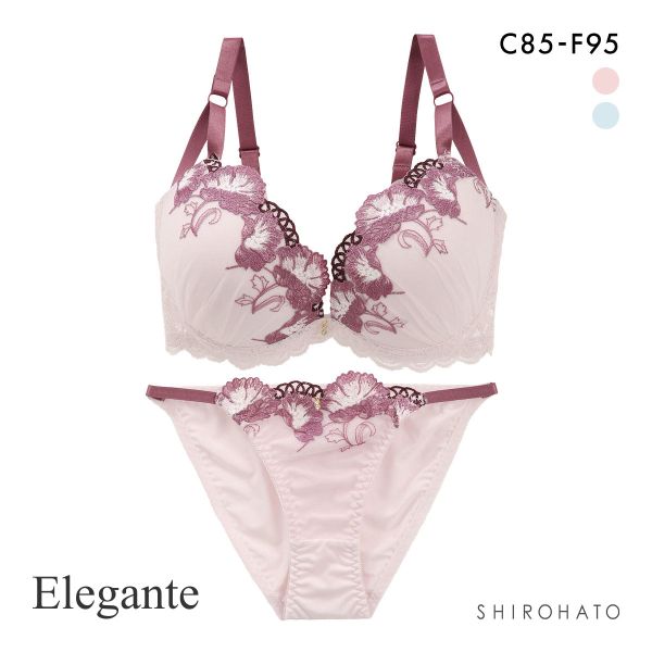 エレガント ラメフローラルレース ブラセット CDEF80-95 大きいサイズ グラマー 盛り胸 谷間 ブラジャー ショーツ Elegante