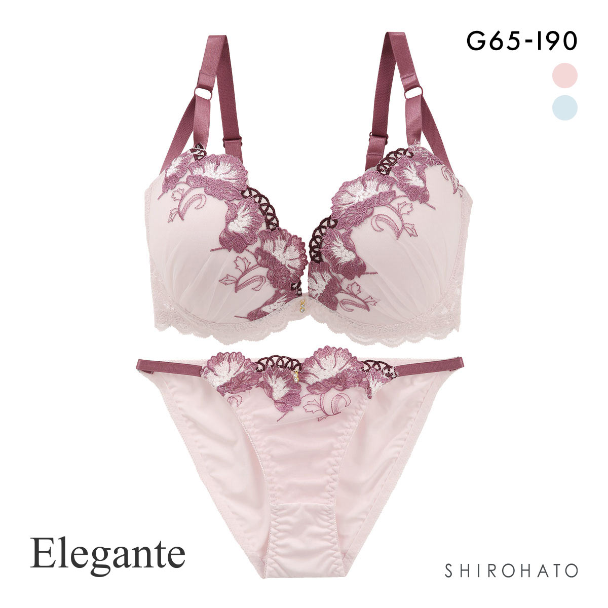 エレガント ラメフローラルレース ブラセット GHI65-95 大きいサイズ グラマー 盛り胸 谷間 ブラジャー ショーツ Elegante(PI-ピンク-G65-M)